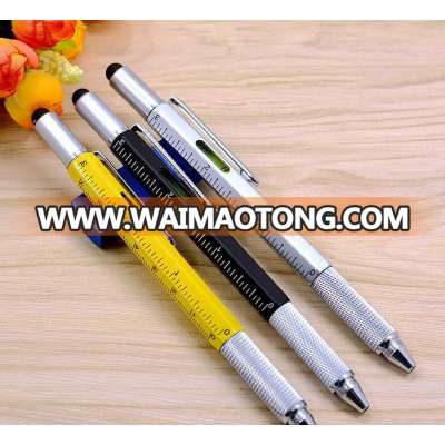 6 in 1 promotional hexagon metal stylus ruler gradienter screwdriver pen